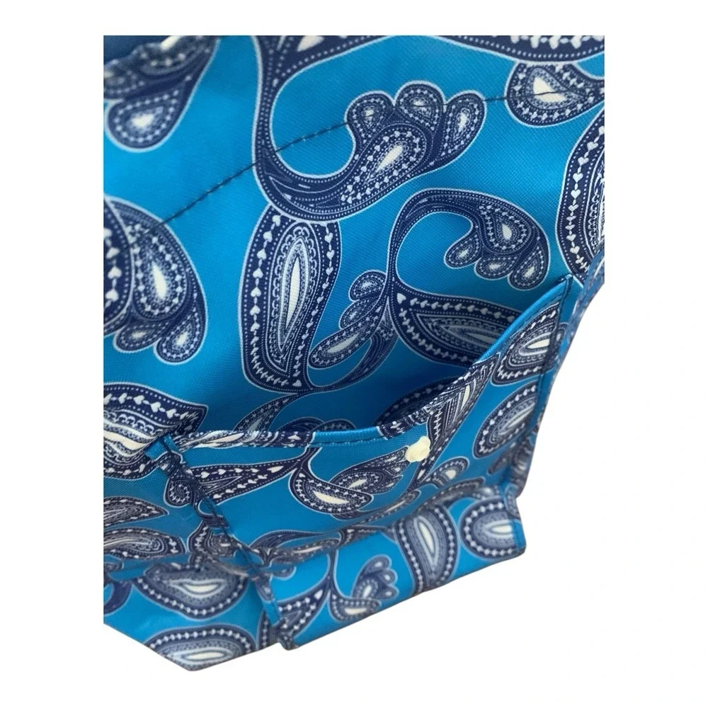 Unbranded Folding Reusable Tote Bag Set Paisley Polka‎ Dot Blue Tan 5 Piece Set